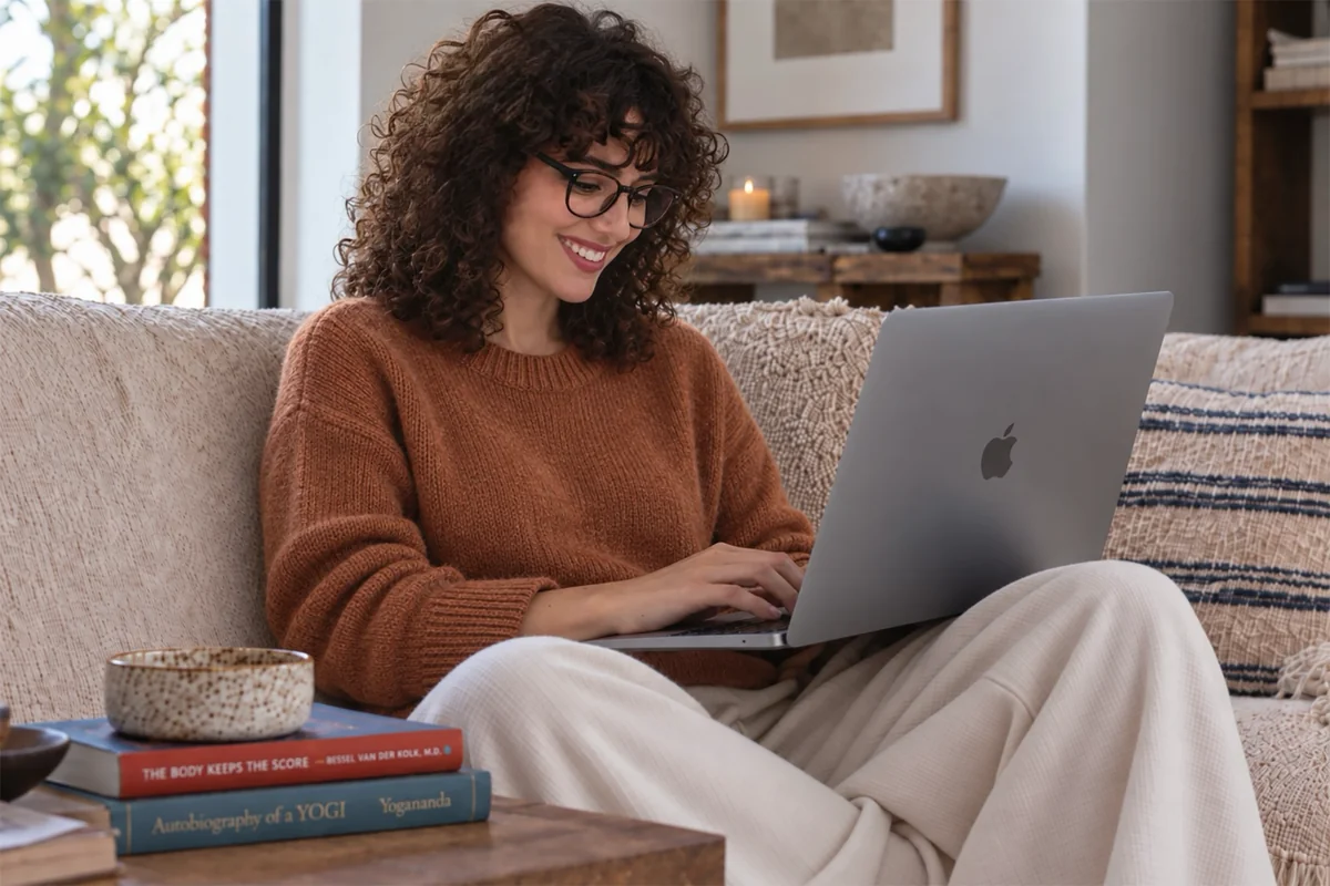 Patient completing confidential medical intake on laptop