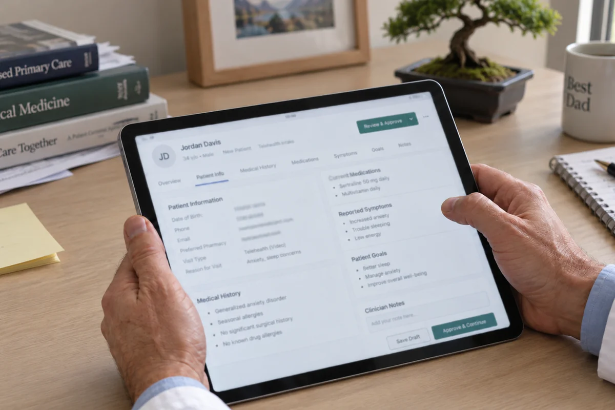 Physician reviewing patient chart on tablet