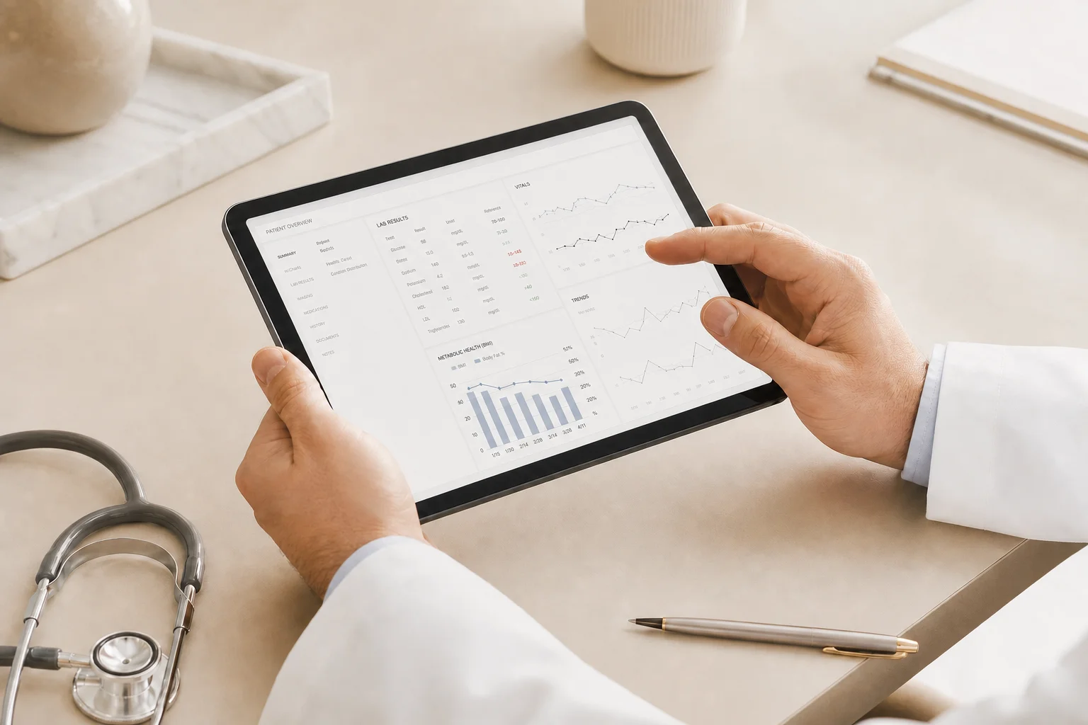 Physician reviewing patient chart on tablet